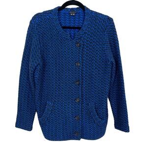 Theory Womens Medium M Blue Black Ambril Loryelle Knit Wool Cardigan Sweater
